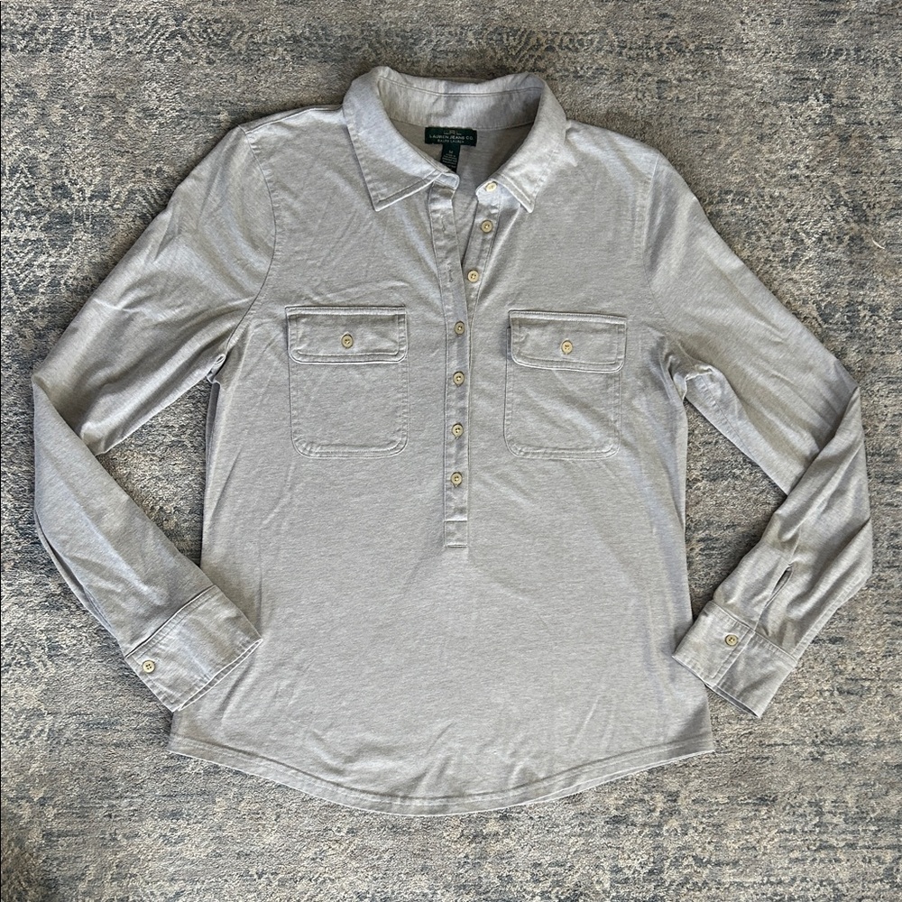 LRL Gray Button Front Shirt